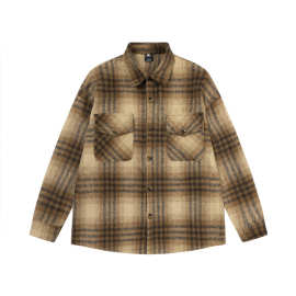 美式做旧复古加厚磨毛呢长袖衬衫男女秋冬新款宽松情侣装衬衣外套