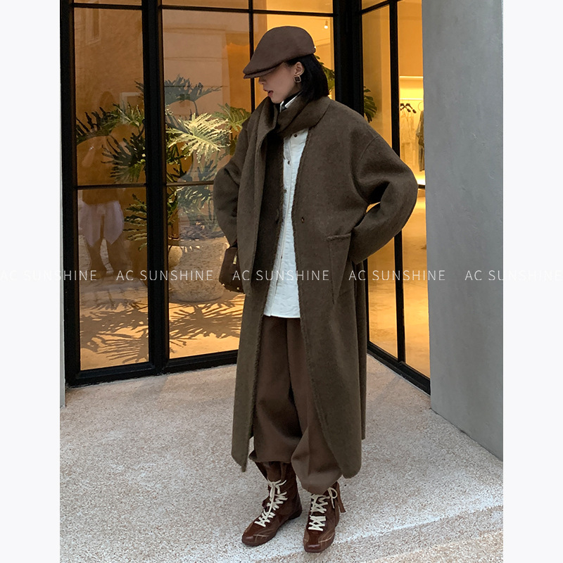 Ac Sunshine All-Wool Warm Heavy-Duty Woven Edge V Neck Double-Sided Woolen Outwear Jacket for Women H19281