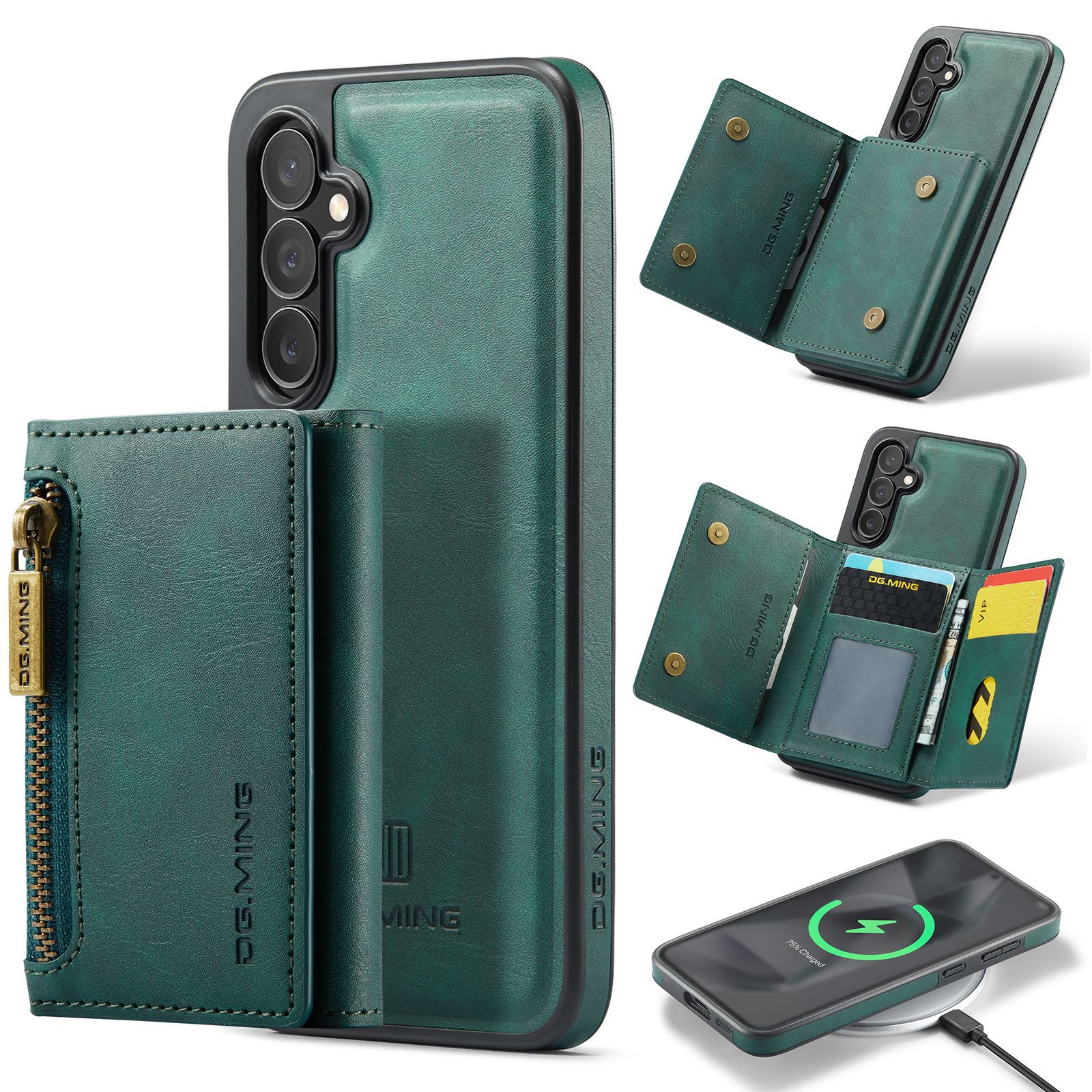 M5 für Samsung S24 magnetische kabellose Ladetelefonhülle S24 Plus Zwei-in-Eins-Anti-Diebstahl-Bürsten-Brieftaschen-Schutzhülle_voghion.com