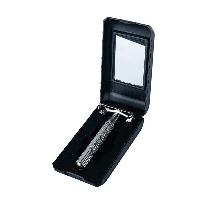 Manual Razor Butterfly Style Twist-Off Old-Fashioned Double-Sided Safety Razor Alloy Knife Holder with Lens Storage Box