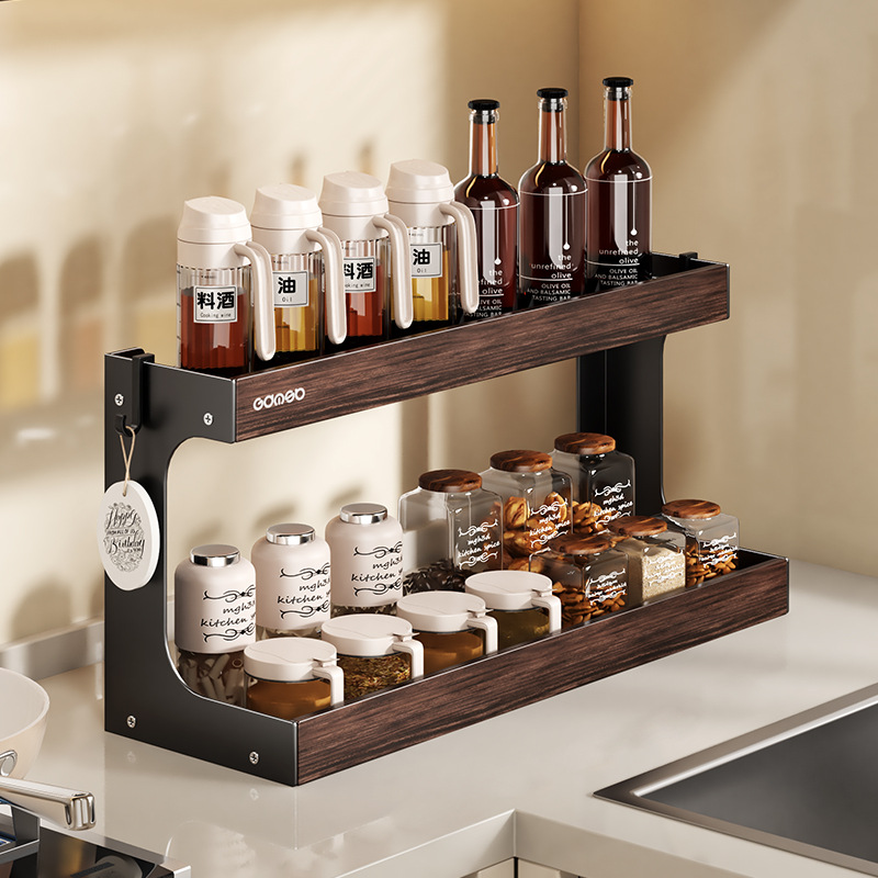 Imitation black walnut spice rack spice rack new kitchen storage rack countertop spices double-layer storage rack