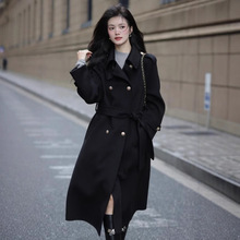 婷7617复古呢大衣女新款立领羊毛大衣系带中长款收腰过膝毛呢外套