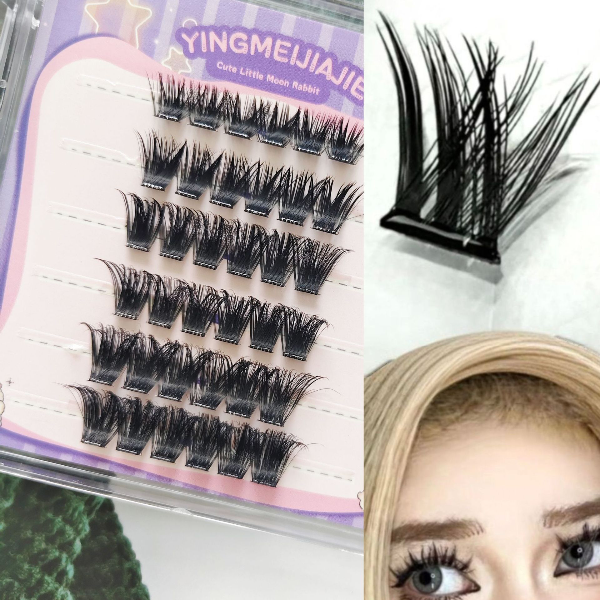 Parillas falsas transfronterizas, pestañas falsas sin pegamento, para juegos de rol, pestañas naturales de un solo racimo, pestañas falsas sin pegamento para principiantes.