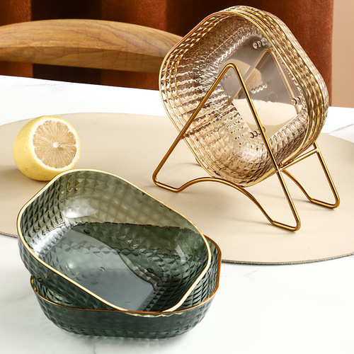 Golden Edge Boneless Plate Household Snack Snack Plate Nordic INS Light Luxury Plastic PS Fruit Plate Boneless Dish