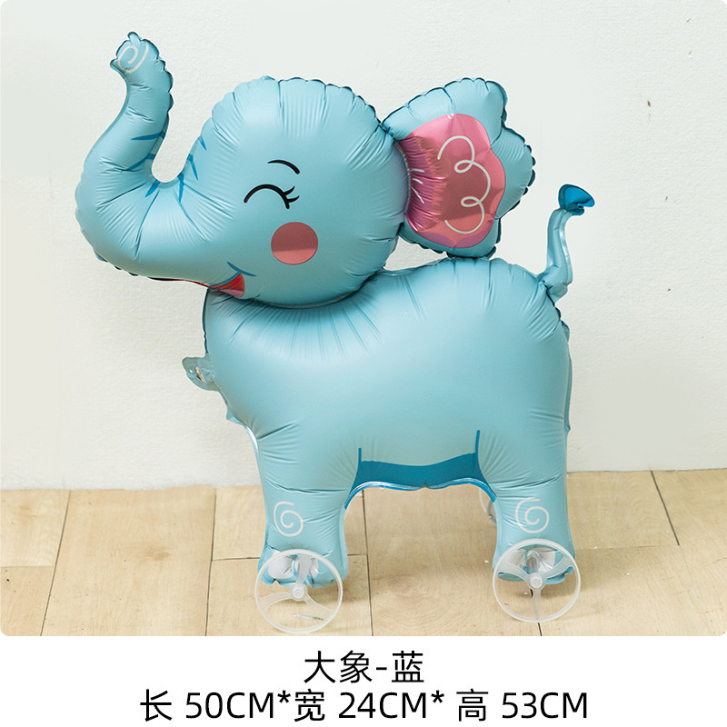 インターネット有名人の同じスタイルの歩く車輪付き立ち漫画動物アルミフィルムバルーンリードバルーン子供の写真小道具ギフト|undefined