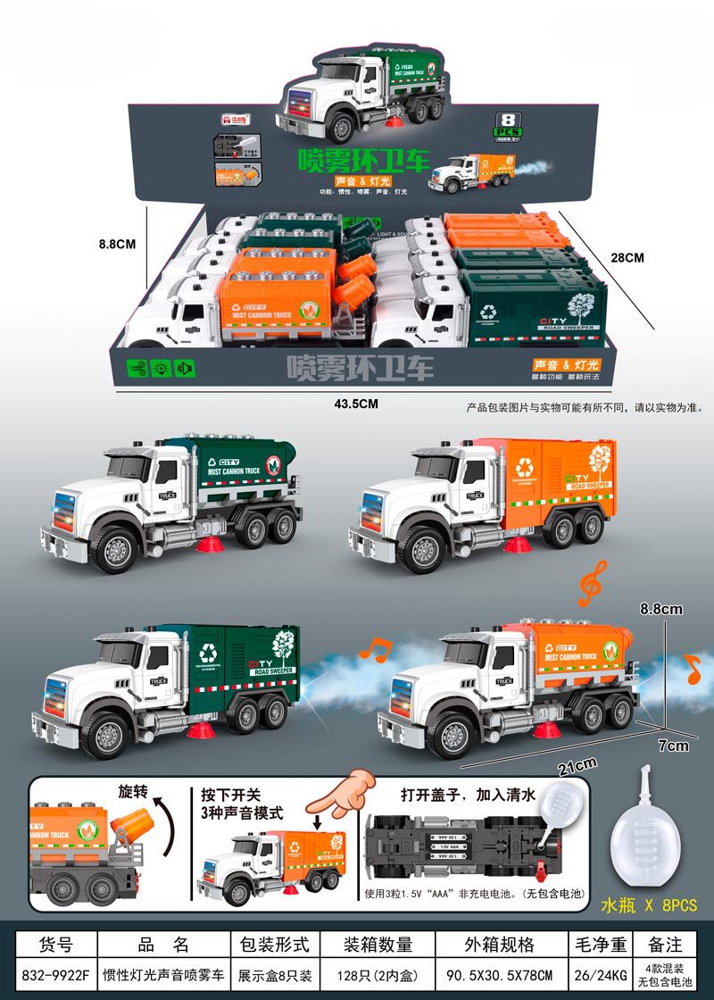 Jiang Xiaochua iluminación de sonido inercia spray coche de ingeniería camión de bomberos coche de protección del medio ambiente camión juguete