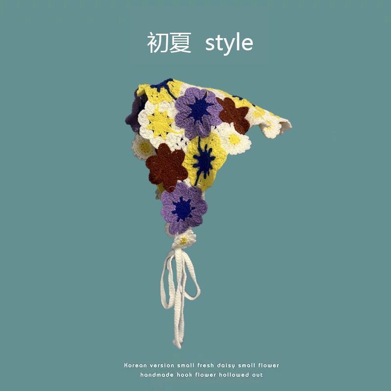 [Liquidación de precio de fábrica] Versión coreana de la bufanda triangular hueca de crochet de punto femenino dulce y lindo sombrero de pañuelo de flores de estilo femenino