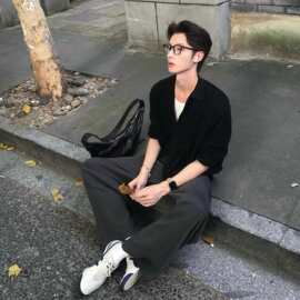 老钱风经典纯色重磅毛衣针织衫男春秋新款百搭休闲商务外套开衫潮