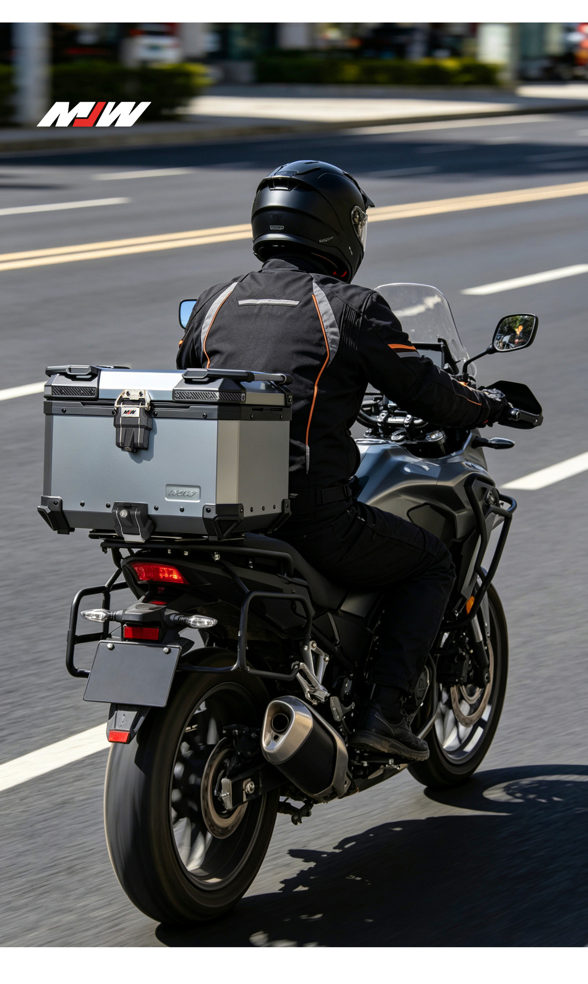 Mjw Embossed Anodized Titanium Bm Lock 45L55L Quick-Release Motorcycle Aluminum Alloy Tail Box Waterproof Trunk Storage Box