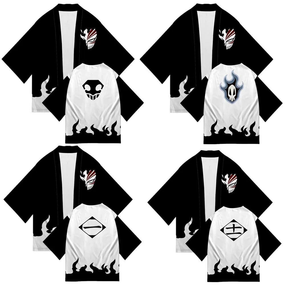 Трансграничные японские горячие продажи смерти BLEACH Куросаки Ичиго кардиган Кимоно мужской 3D принт Цифровое перо плетет плащ женский