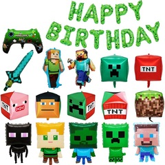 新しいクロスボーダー漫画スタイルのマインクラフトバルーンピクセルデジタル4Dブロック誕生日バナーレターバルーン