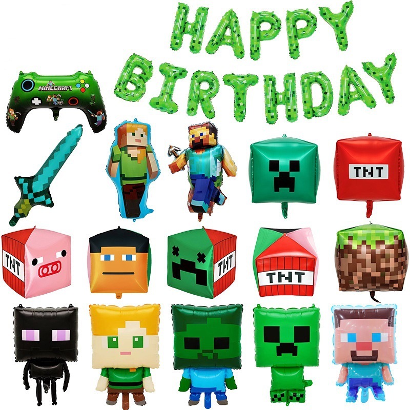 新しいクロスボーダー漫画スタイルのマインクラフトバルーンピクセルデジタル4Dブロック誕生日バナーレターバルーン|undefined