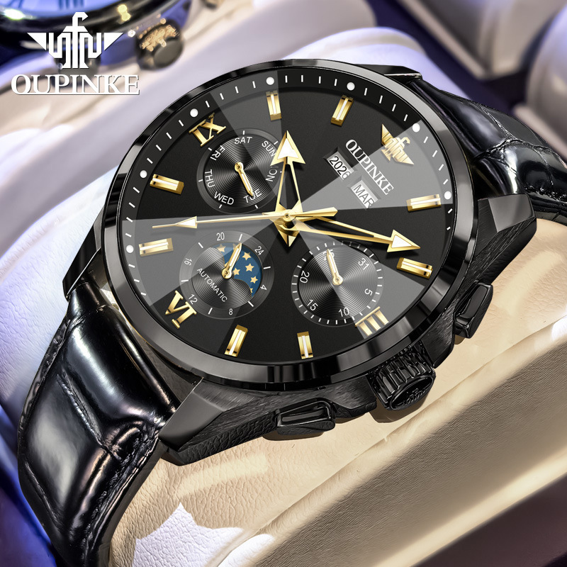 Oupinke New Model Perpetual Calendar Multifunctional Mechanical Men's Watch Moon Phase Mechanical Watch Men's Watch