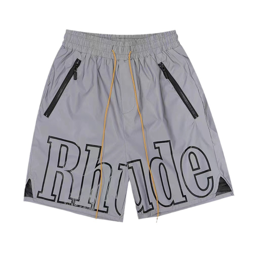 Tendencia europea y estadounidense transfronteriza rhude colección de letras 3M pantalones cortos casuales reflectantes hombres y mujeres pantalones de playa de alta calle estadounidenses