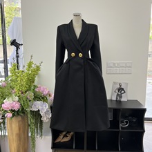 亚马逊欧美流行高档呢子收腰显瘦大衣女主气场复古秋冬外套气质