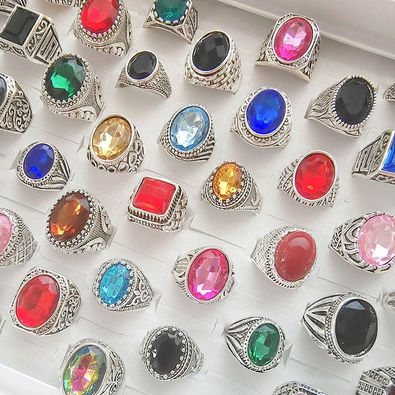 中东跨境彩色宝石戒指外贸出口欧美个性大气戒指货源饰品厂家批发