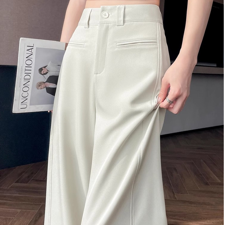【Real Zipper】Off-White Suit Pants for Women Summer 2025 New High-End Draped Loose Narrow Wide-Leg Pants