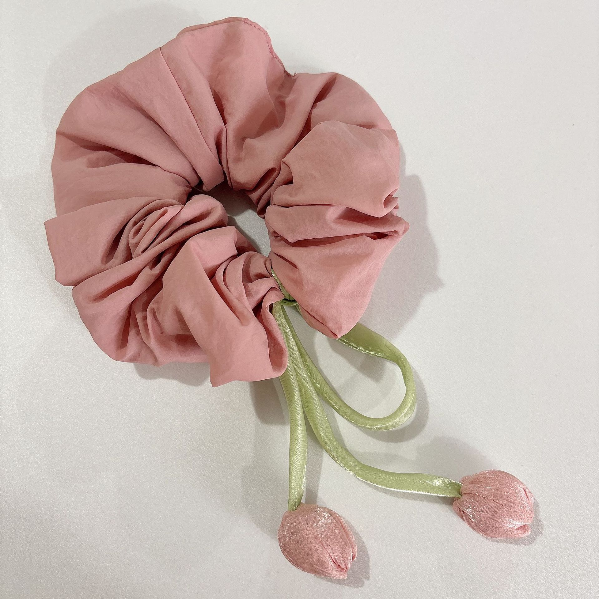 Elástico de cabelo feminino estilo coreano com formato de tulipa, laço sofisticado, faixa elástica para rabo de cavalo, cordão elegante, acessório de cabelo com flor._voghion.com