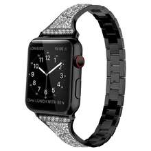 适用苹果Apple Watch 7施华洛世奇三珠表带iwatch85432SE金属腕带