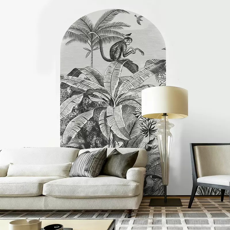 墙面装修带胶贴纸异形复古素描贴画自粘花植背景墙壁画墙贴厂家