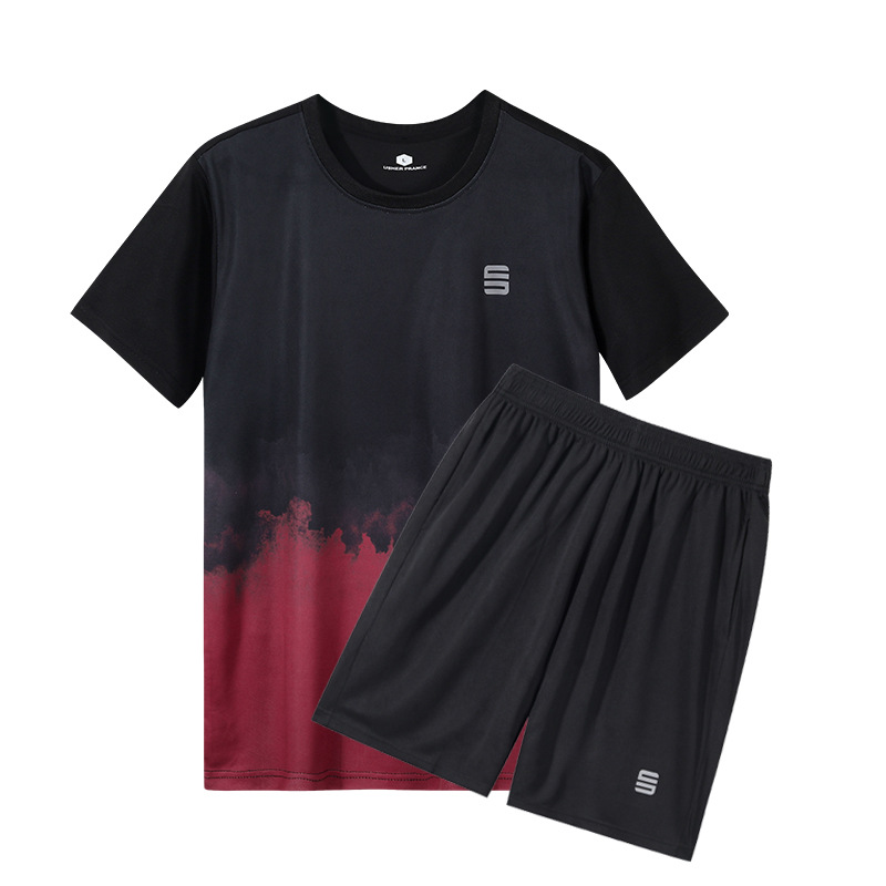 Traje deportivo Camiseta de secado rápido para hombre Camiseta de manga corta para correr ropa de fitness de verano casual de dos piezas al por mayor
