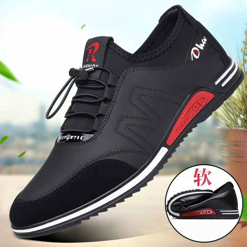 Leather Shoes Men's New Lace-up Soft Sole Comfortable Casual Shoes Cross-border Supply Korean Style Business Work Men's Shoes for Youth