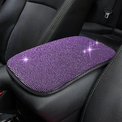 Armrest box, Diamond-Encrusted Car Armrest Box Mat - black-purple-diamond