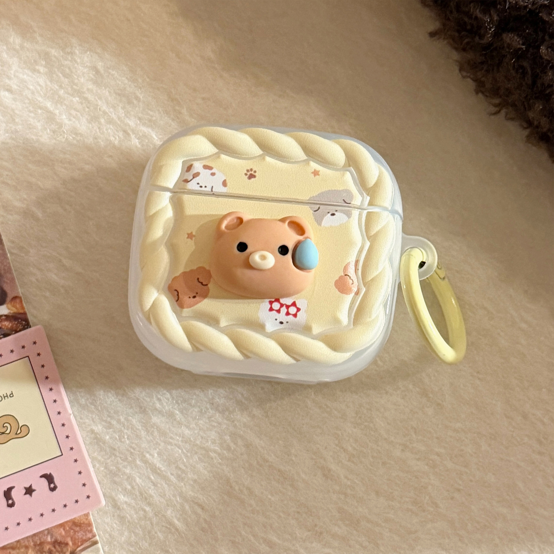 Sweat Gote Bear para Apple AirPods Cover 4 generación auriculares Bluetooth 1 / 2 anillo colgante amarillo leche Pro 2 matado 3