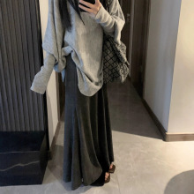 黑色鱼尾裙半身裙女秋季2025新款高腰显瘦a字裙中长款针织包臀裙