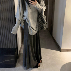黑色鱼尾裙半身裙女秋季2025新款高腰显瘦a字裙中长款针织包臀裙