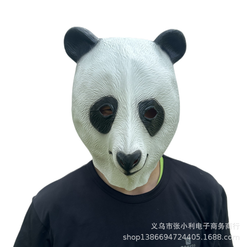 Máscara de panda de látex, disfraz divertido para Halloween, fiestas o actuaciones en directo