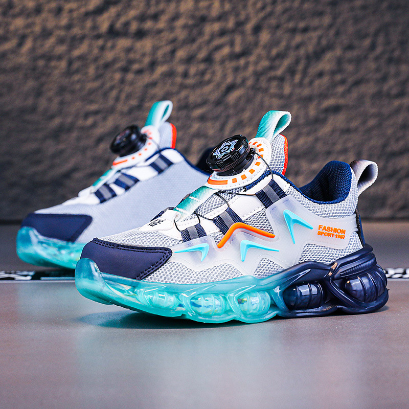 2025 verano nuevo botón giratorio zapatos de malla estudiantes zapatos de correr ligeros zapatos transpirables ociosos para niños