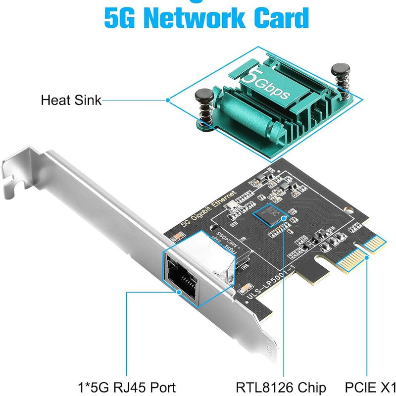 5Gbps PCIE Gigabit Ethernet Adapter, 5000M Wired Network Card, RTL8125B Chip, Gaming and Competitive Network Card