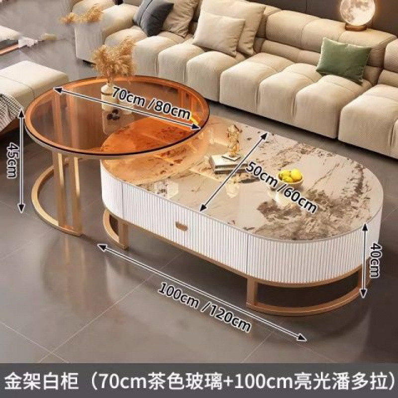 +업그레이드 [골드 프레임 캣 클로 가죽 화이트 캐비닛] 판도라 슬레이트 + 브라운 유리++