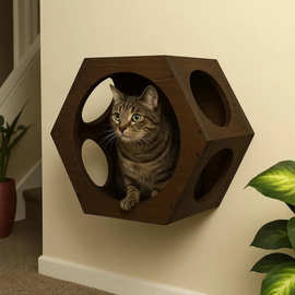 木质六边壁挂猫窝墙上猫爬架猫跳台蜂巢式猫屋猫舍省空间猫咪家具