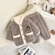 男童睡衣加绒加厚秋冬季珊瑚绒女宝宝家居服-岁法兰绒儿童冬款