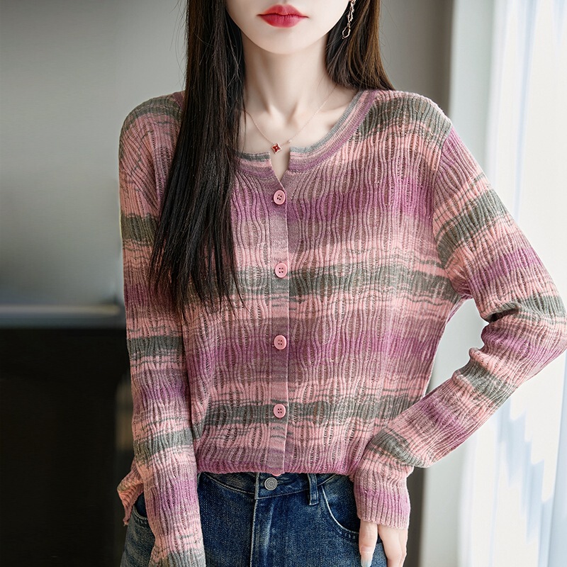 Super Nice-Looking and Beautiful Gradient Stripesd Knitwear Cardigan Top for Women Spring New Small Knitwear Jacket Super Nice-Looking and Beautiful Gradient Stripesd Knitwear Cardigan Top for Women Spring New Small Knitwear Jacket