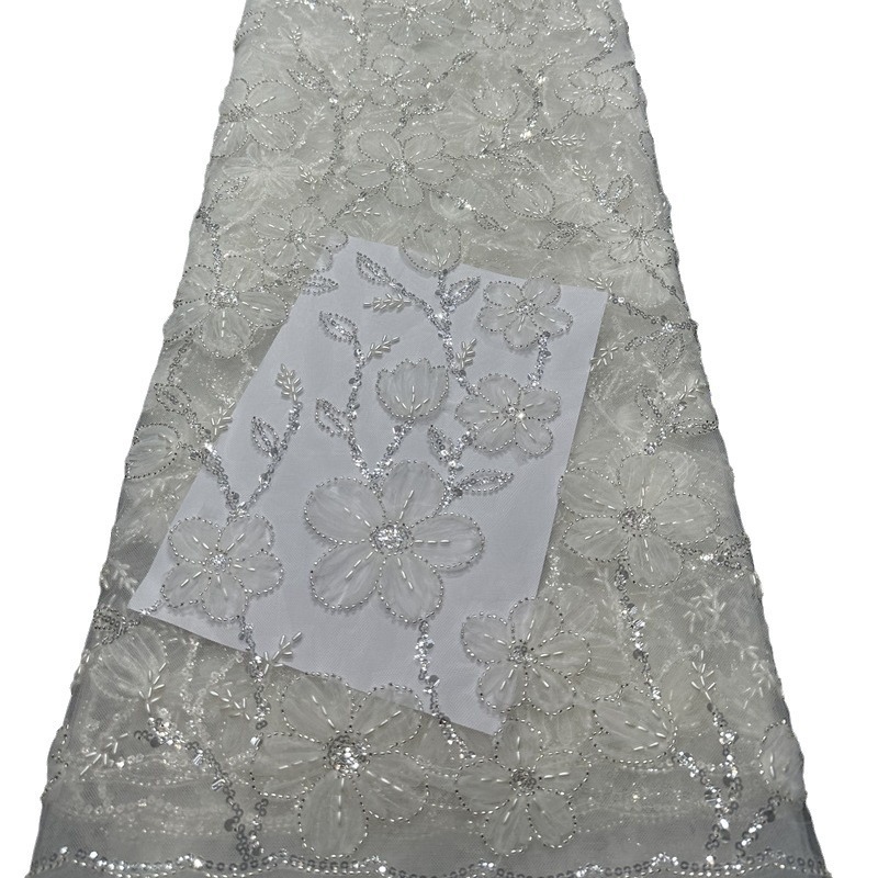 Placa bordada de sequillas perlas bordadas tela de flores pequeñas frescas hadas vestido de boda vestido de mujer tela de ropa de actuación