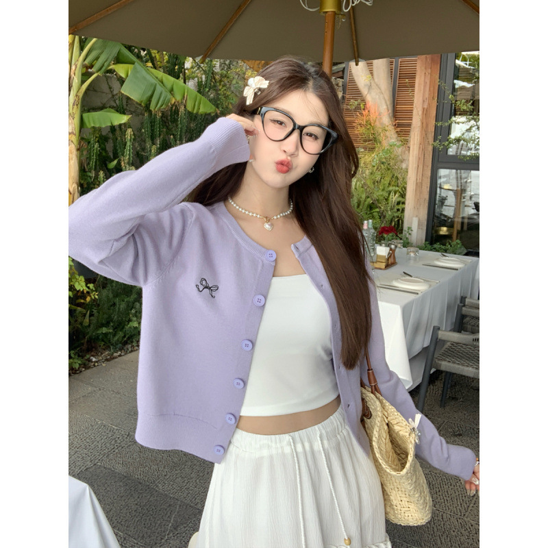 黄色开衫毛衣女外套2025新款秋冬穿搭蝴蝶结刺绣针织外搭春季上衣|undefined