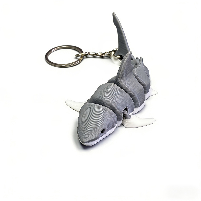 Cross-Border Popular 3D Printed Gray and White Movable White Shark Keychain Creative Trendy Toy Realistic Animal Indoor Decoration