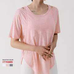 無錫氿依新款歐美瑜伽服女運動跑步寬鬆短袖上衣薄感大碼瑜伽服