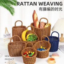 仿藤厨房姜蒜收纳筐复古壁挂篮手提小花篮厨具挂篮墙上