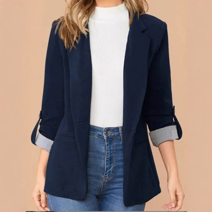 In-Stock Cross-Border Independent Station Amazon European and American Autumn and Winter Fashion Patchwork Lapel Slim Cardigan Stylish Blazer