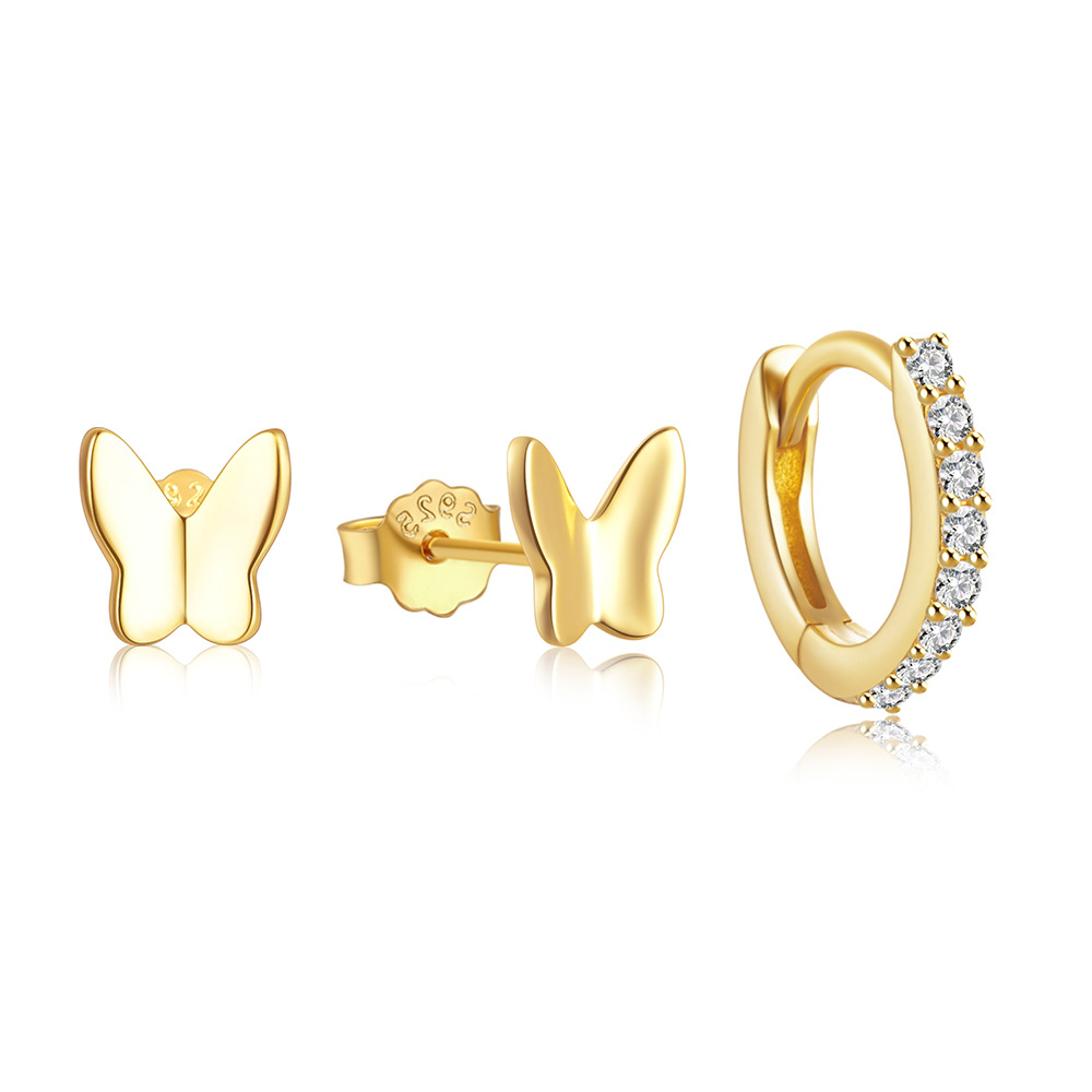 3g Weight Hoop Earrings, Ear Studs Classification 1 Set Quantity Daily Occasion 925 Sterling Silver Material Star, Butterfly Pattern Women's Gender Plating Design Simple Style Style 1 Set 925 Sterling Silver Star Butterfly Hoop Earrings Ear Studs 88