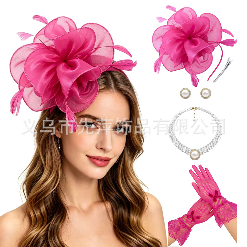 Popular Amazon Feather Headpiece Set with Gloves, Earrings, and Necklace for Performance Accessories, Horse Racing Festival, and Party Headwear