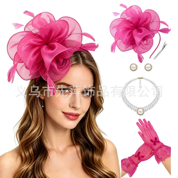 Popular Amazon Feather Headpiece Set with Gloves, Earrings, and Necklace for Performance Accessories, Horse Racing Festival, and Party Headwear