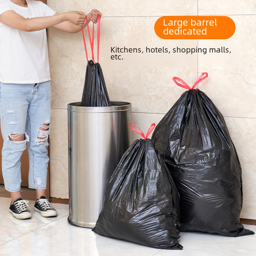 Stylish Large Drawstring Black Trash Bag for Kitchen Big Bucket, Durable Handle with Automatic Closure, Household Plastic Bag