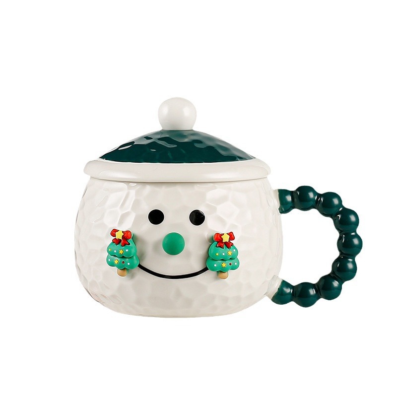 Taza de muñeco de nieve de regalo de Navidad creativa transfronteriza con tapa Taza de agua de cerámica para el hogar de oficina Taza de Navidad de alto valor