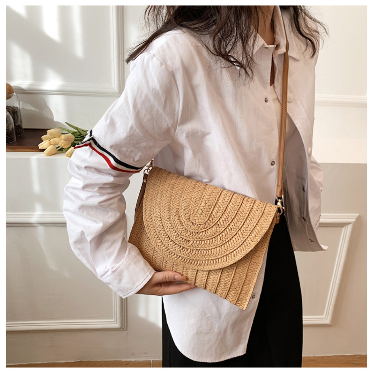 262g Weight Polyester Cotton Lining Material Flip Cover Closure Type Women's Small Spring&summer Straw Vacation Straw Bag