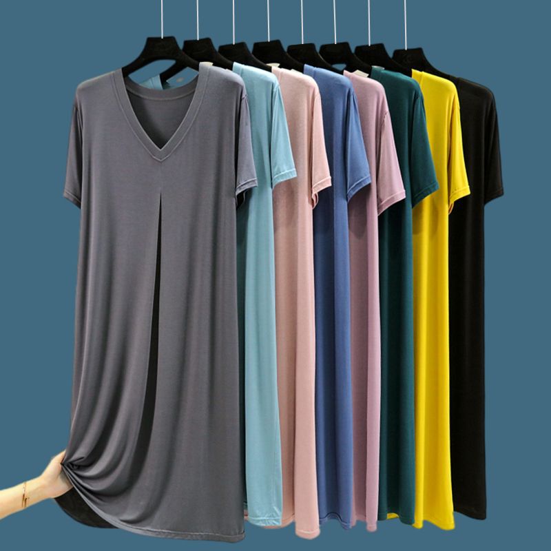 [Automatic Distribution Exclusive] Modal Nightgown Women's Summer Large Size Loose Thin Short-sleeved Dress Home Clothes
